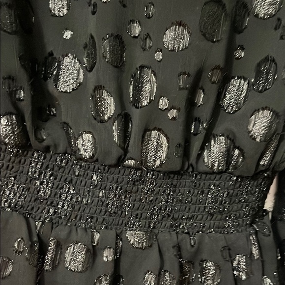 J. Crew Black and Silver‎ Metallic Wrap Bishop Long Sleeve Top Small - Picture 5 of 9